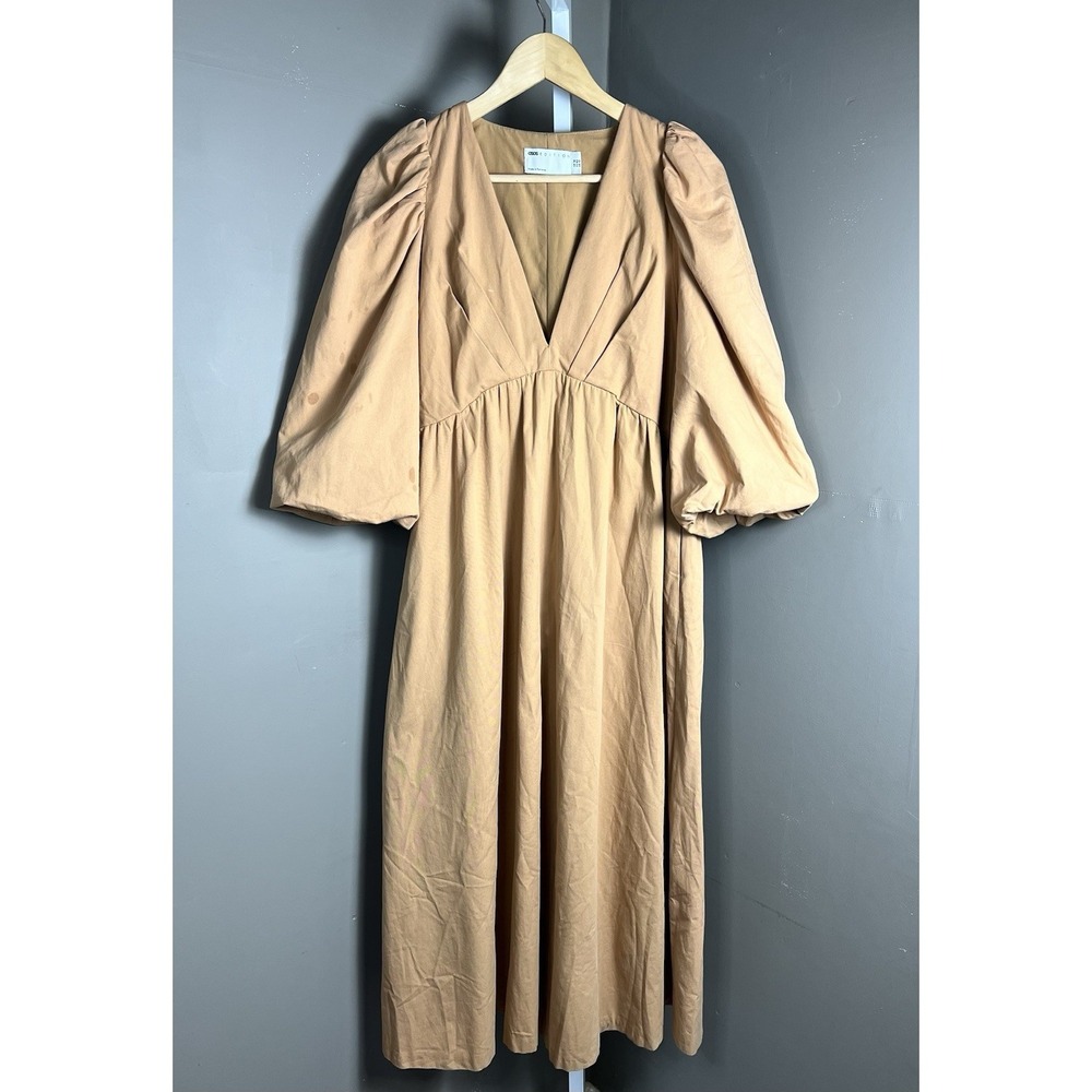 ASOS Tan Puff Sleeve Midi Dress